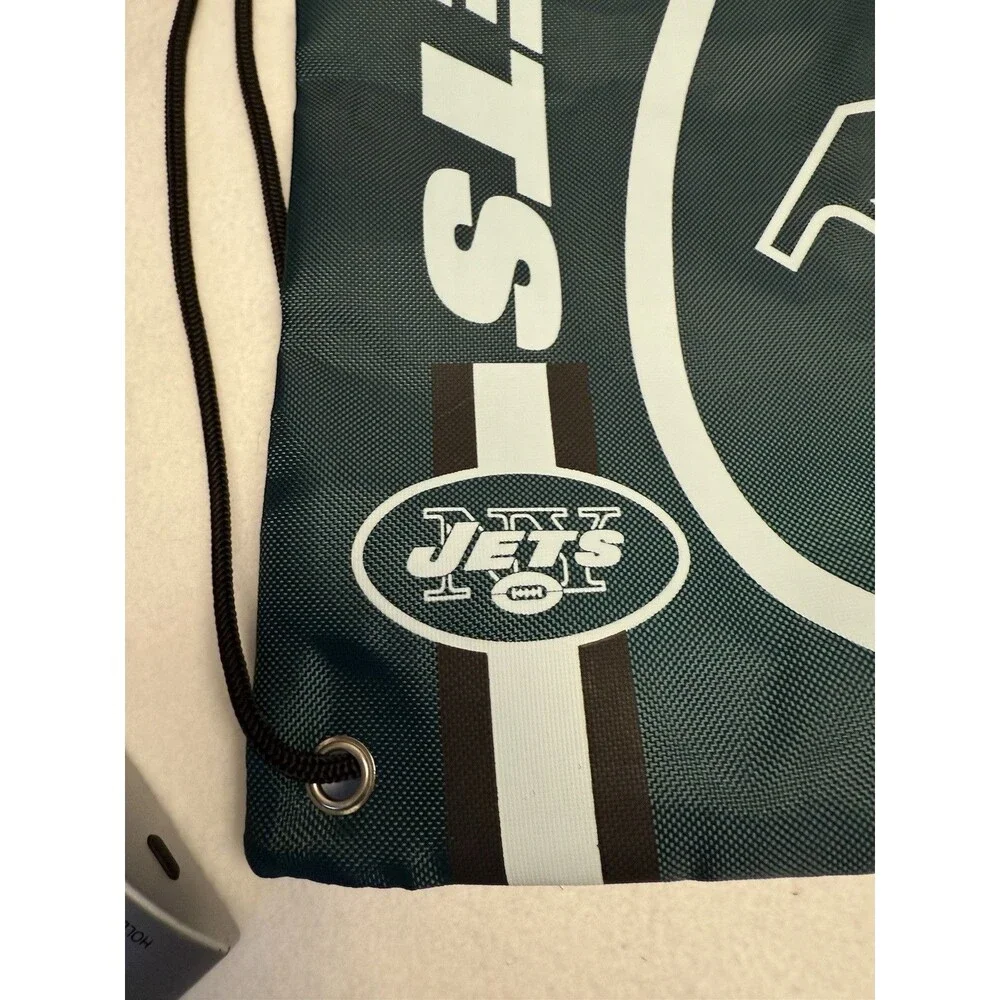 New York NY JETS Drawstring Backpack Tote BAG NEW Green & White with Logo New